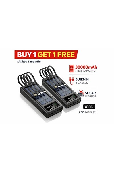 Airmez بنك طاقة شمسي عالي السعة بسعة 30000 مللي أمبير مع 4 كابلات مدمجة (Micr...