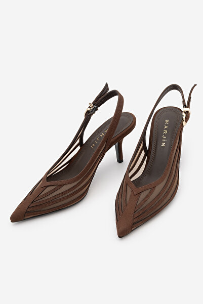 Marjin Pantofi cu toc stiletto pentru femei, cu vârf ascuțit, din plasă trans...