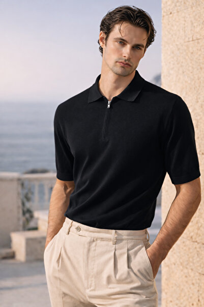 Valiberta Ανδρικό T-Shirt Linus με φερμουάρ, γιακά πόλο, κοντό μανίκι, λεπτό ...