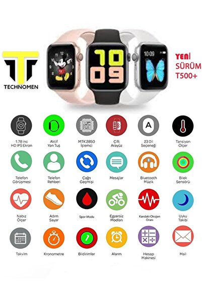 TECHNOMEN Akıllı Saat Plus + Kablosuz Kulaklık Ikili Beyaz Set