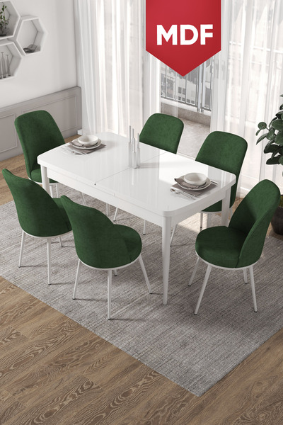 Canisa Concept Kor Serisi 70x114 Açılabilir MDF Mutfak Masası Takımı Beyaz Ma...