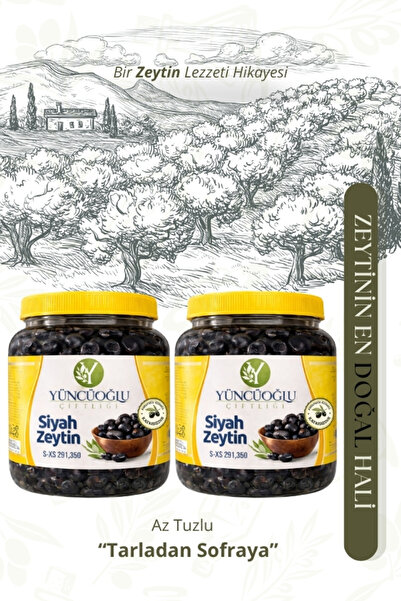 Çiftliği Siyah Zeytin Az Tuzlu - 291-350 Kalibre Doğal Salamura Kahvaltılık Zeytin 900 Gr x 2 Adet