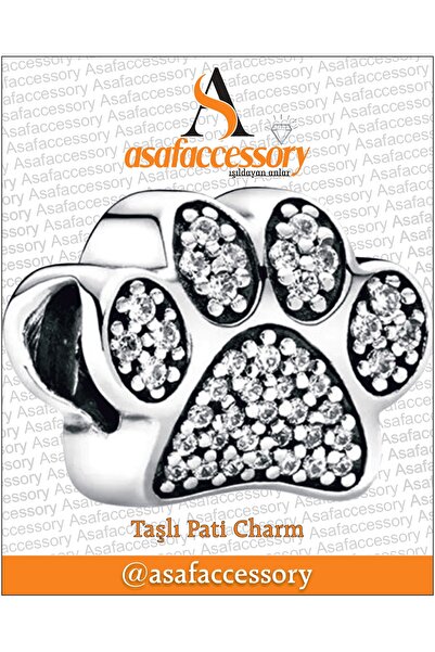 asaf Beyaz taşlı pati charm / gümüş kaplama