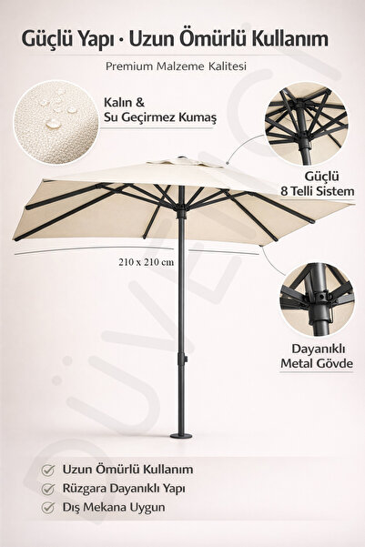 Düvenci Alubrella Güneş Şemsiyesi Kare, 210 CM, Krem Rengi Su Geçirmez Kumaş,...