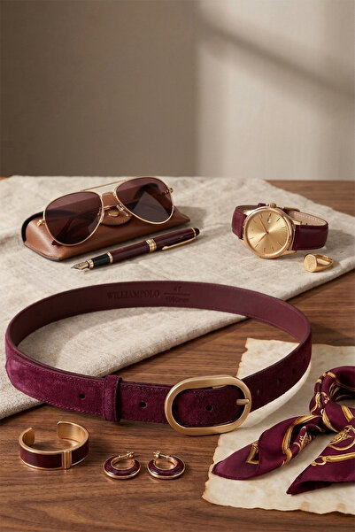 WilliamPolo Γυναικεία ζώνη Mira από γνήσιο δέρμα σουέντ με χρυσή αγκράφα σε μ...