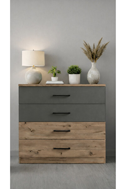 Noiss LATREE ŞİFONYER ANTİK ÇAM-ANTRASİT-4 ÇEKMECELİ