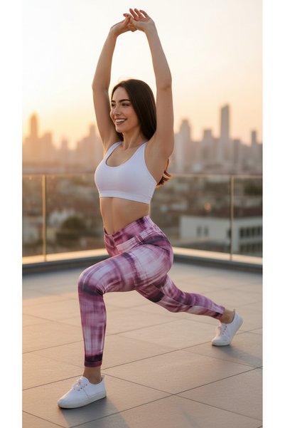 FORE SPORT Colanți sport pentru femei, cu model în dungi colorate, cu talie înaltă, pentru yoga, pilates și fitness