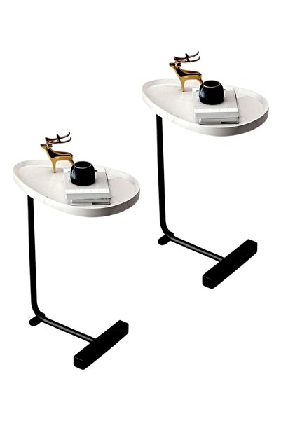 Generic Modern 2-Piece Coffee Table |   C-Shaped Side Table with White Wood T...