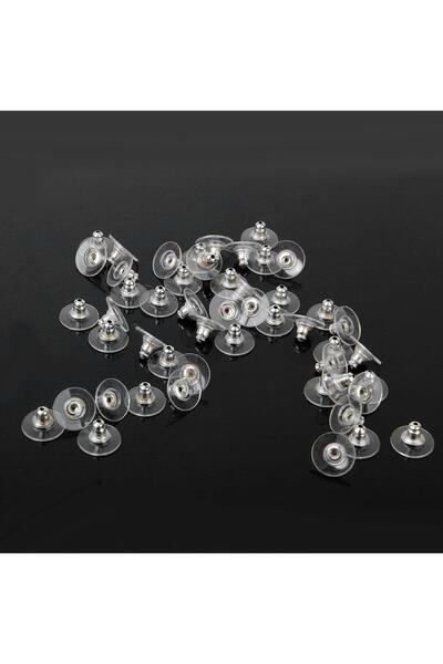 Hedef Bijuteri 100 Adet 10mm Şeffaf Küpe Stoperi, Küpe Klipsi,Slikonlu Küpe A...
