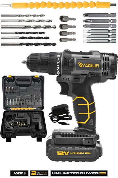 ASSUR 12V Çift Akülü Metal Şanzıman Bakır Sargı Akülü Vidalama Şarjlı Matkap