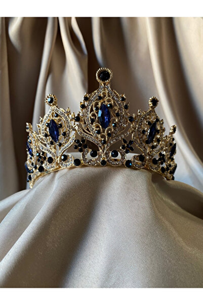 Hedef Bijuteri Special Design Navy Blue Crystal Stone Queen Model Bridal Hair...