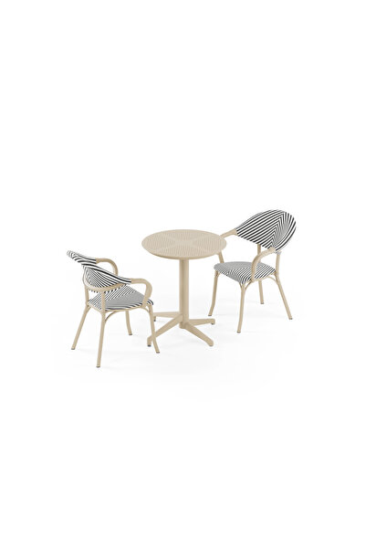 Tilia 2 Kişilik Polipropilen Masa Takımı Bej (Moon Katlanır Masa Ø60 cm + Fla...