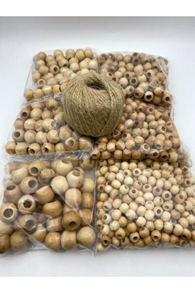 Hedef Bijuteri Vernikli İri Delikli Yuvarlak Ahşap Tahta Boncuk Seti,Emzik Zi...