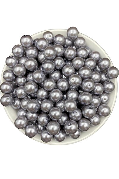 Hedef Bijuteri 12mm Gray Color Glass Pearl Beads, Jewelry Accessory Making Be...