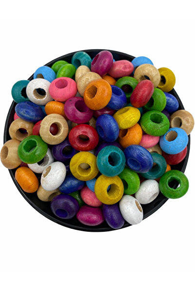 Hedef Bijuteri 8X16Mm Flat Washer Model Mixed Color Wood Beads (50Gr, ~50 Pie...