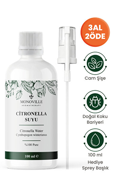 Monoville Citronella Suyu 100 ml Cam Şişe %100 Doğal Sprey Başlıklı (Citronel...