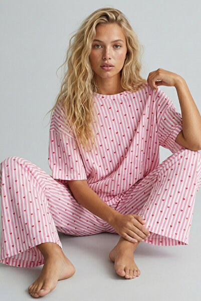 Siyah İnci ροζ λευκή γραμμή με σχέδιο εποχιακής χρήσης Λεπτό πλεκτό σετ πιτζά...