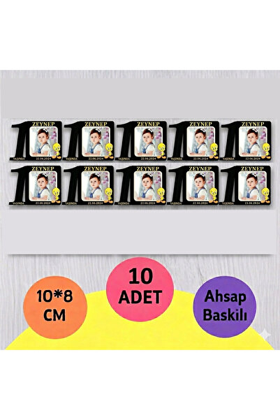 wonderlike 10 Adet Resimli Ahşap Magnet - İsimli Bebek Mevlüt Hediyeliği ve 1...
