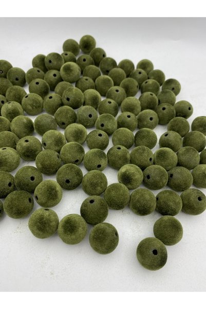 Hedef Bijuteri 20mm Khaki Green, Green Color Velvet Beads Jewelry Making, Bag Beads (100gr,~20 Pieces)