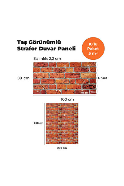 KnB Duvar Panelleri TAS-602 TAŞ GÖRÜNÜMLÜ 3D STRAFOR DUVAR PANELİ (10'LU PAKET)