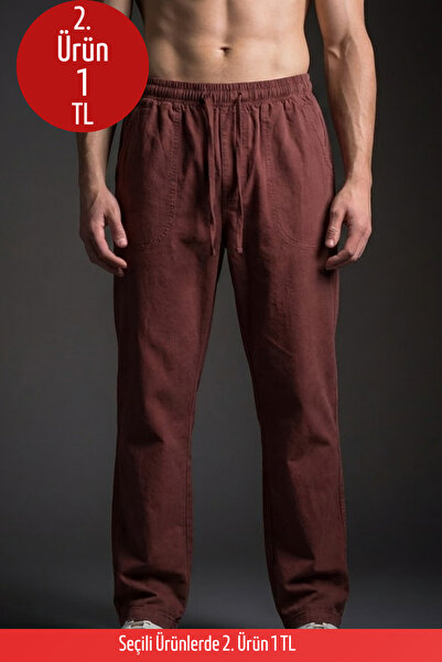 COMBİNE MİCHAİL بنطلون رجالي فضفاض قصة ساق واسعة كيريت كتان