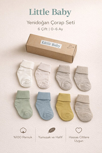 Little Baby 6 Çift Kutulu Bebek Çorabı 0-6 Ay Newborn  Yeni doğan