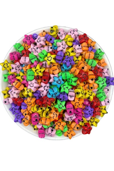 Hedef Bijuteri خرز أسود اللون مقاس 10 مم على خلفية ملونة، خرز نجمة إيموجي، خر...