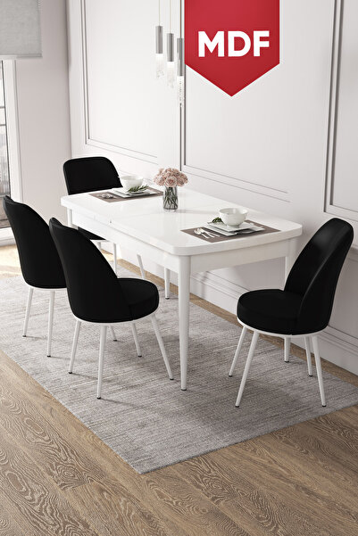 Canisa Concept Kor Serisi 70x114 Açılabilir MDF Mutfak Masası Takımı Beyaz Ma...