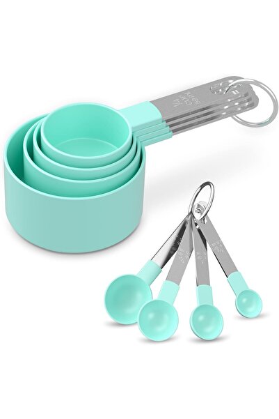 Arabest طقم أكواب وملاعق قياس من 8 قطع، قابل للتكديس، بمقابض من الفولاذ المقا...