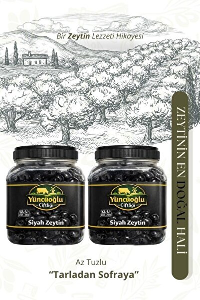 Çiftliği Premium Siyah Zeytin XL-L 201-260 - Doğal Salamura Katkısız Sele Zeytini 900 gram x 2 Adet