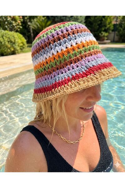 Axesoire 14546 Πλεκτό στο χέρι Camel Wide Straw Hat