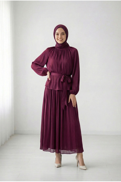 BENAHOLL Σετ φούστας Barrie Balloon Sleeve Janjan-GE794 Claret Red