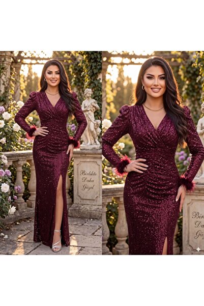 CİXAPLE Φόρεμα με μακρυμάνικο γιακά με διπλό στήθος με λεπτομέρεια με πούπουλα