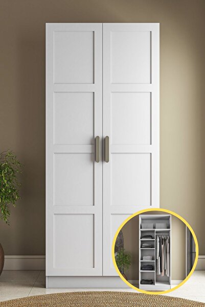 Rani Mobilya Rani BA224 Membran Kapaklı Gardırop 5 Raflı 2 Kapaklı Askılı Elb...