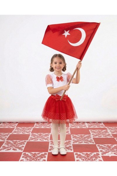 Momivi Kids Κοριτσίστικο σετ με κόκκινη πουά φούστα και μανίκια από τούλι, συ...