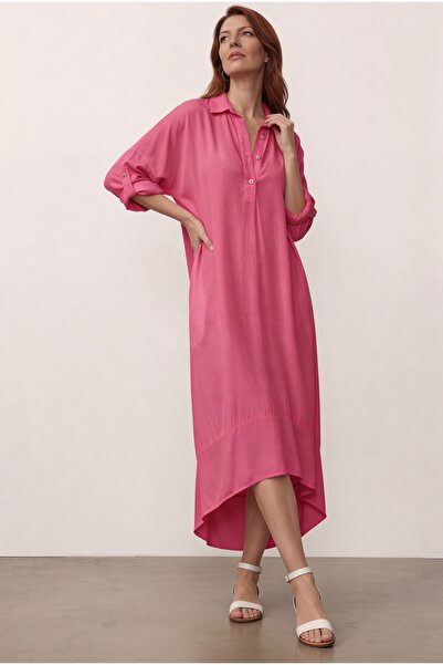 Olivia Φόρεμα με λεπτομέρεια δαχτυλίδι στην πλάτη από βισκόζη, φούξια