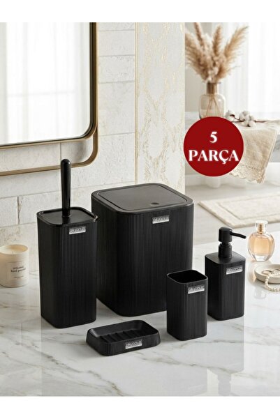 Okyanus Home طقم حمام مينا مربع مخطط باللون الأسود