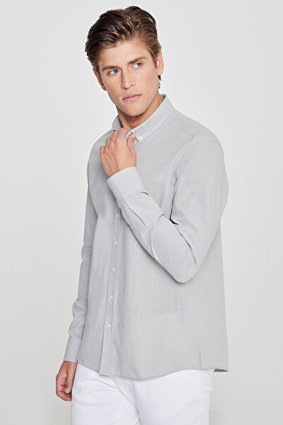 AC&Co / Altınyıldız Classics Ανδρικό γκρι 100% βαμβακερό πουκάμισο Oxford Sli...