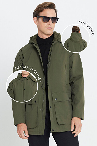 AC&Co / Altınyıldız Classics Men's Khaki Hooded Stand Collar Standard Fit War...