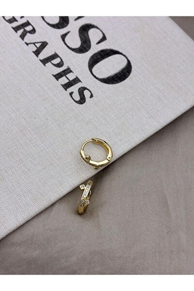 Hedef Bijuteri Xuping Gold Color Hoop Earrings with Geometric Detail Zircon S...