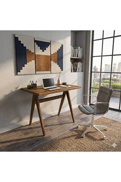 WOODFACE Polo Masif Ahşap Çalışma Masası 90x60 cm - Ceviz Renk - Ağaç Ayak Ev...