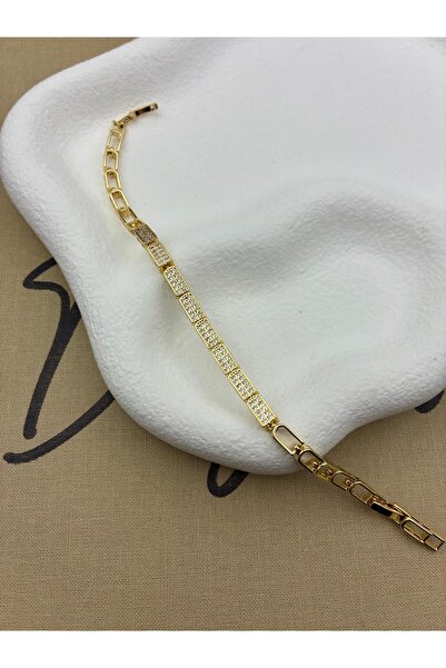 Hedef Bijuteri 14K Gold Renk Zirkon Taşlı Dikdörtgen Parçalı Bileklik CM5