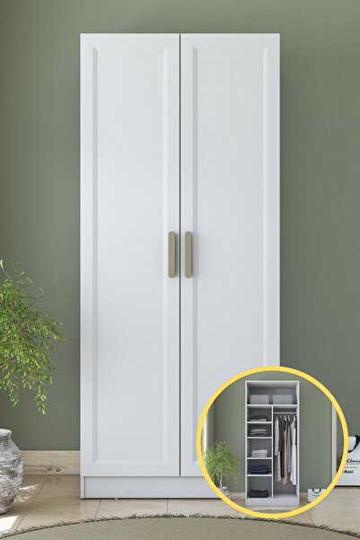 Rani Mobilya Rani BA223 Membran Kapaklı Gardırop 2 Kapaklı 5 Raflı Askılı Elb...