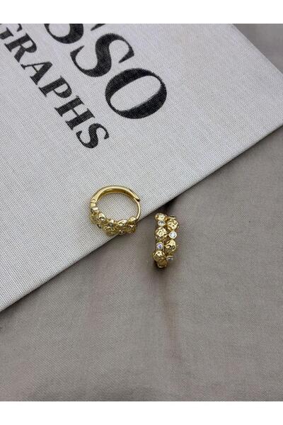 Hedef Bijuteri Xuping Gold Color Zircon Stone and Textured Hoop Earrings