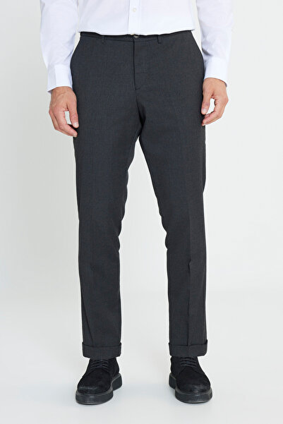 ALTINYILDIZ CLASSICS بنطال أنثراسايت فلانيل بقصة ضيقة للرجال - بخصر مخفي مطاط...