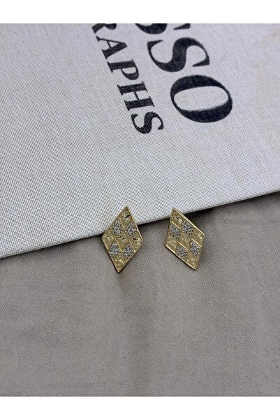 Hedef Bijuteri Gold Color Diamond Pattern Geometric Model Earringscm111