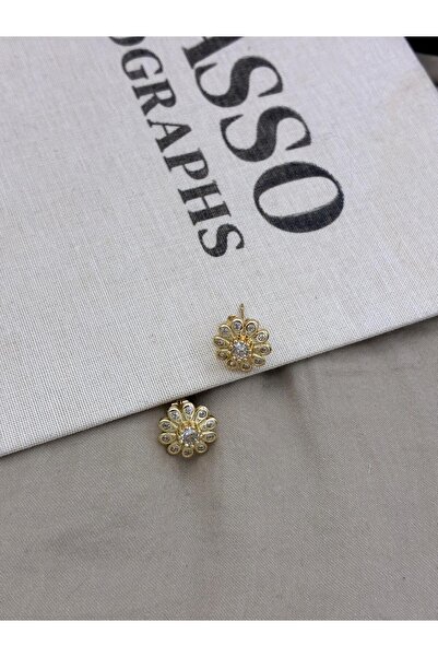 Hedef Bijuteri Gold Color Zircon Stone Studded Daisy Model Earringscm114