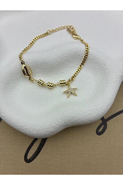 Hedef Bijuteri 14K Gold Renk Zirkon Taşlı Sallantılı Yıldız Deniz Temalı Bile...