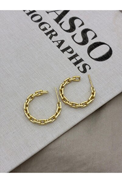 Hedef Bijuteri Xuping Gold Color Chain Look Hoop Model Earrings