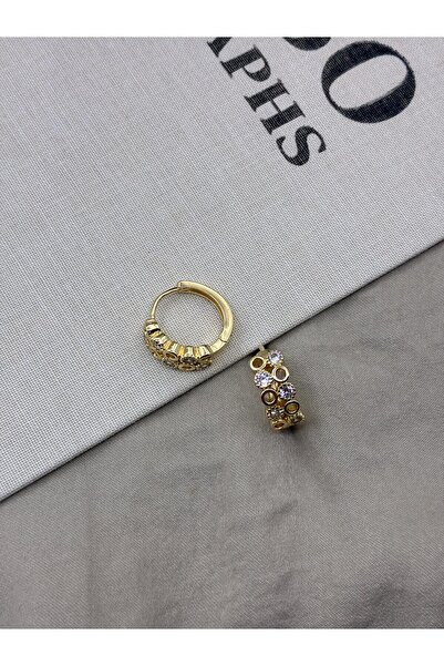 Hedef Bijuteri Zircon Stone Gold Color Mini Hoop Earrings Cm01